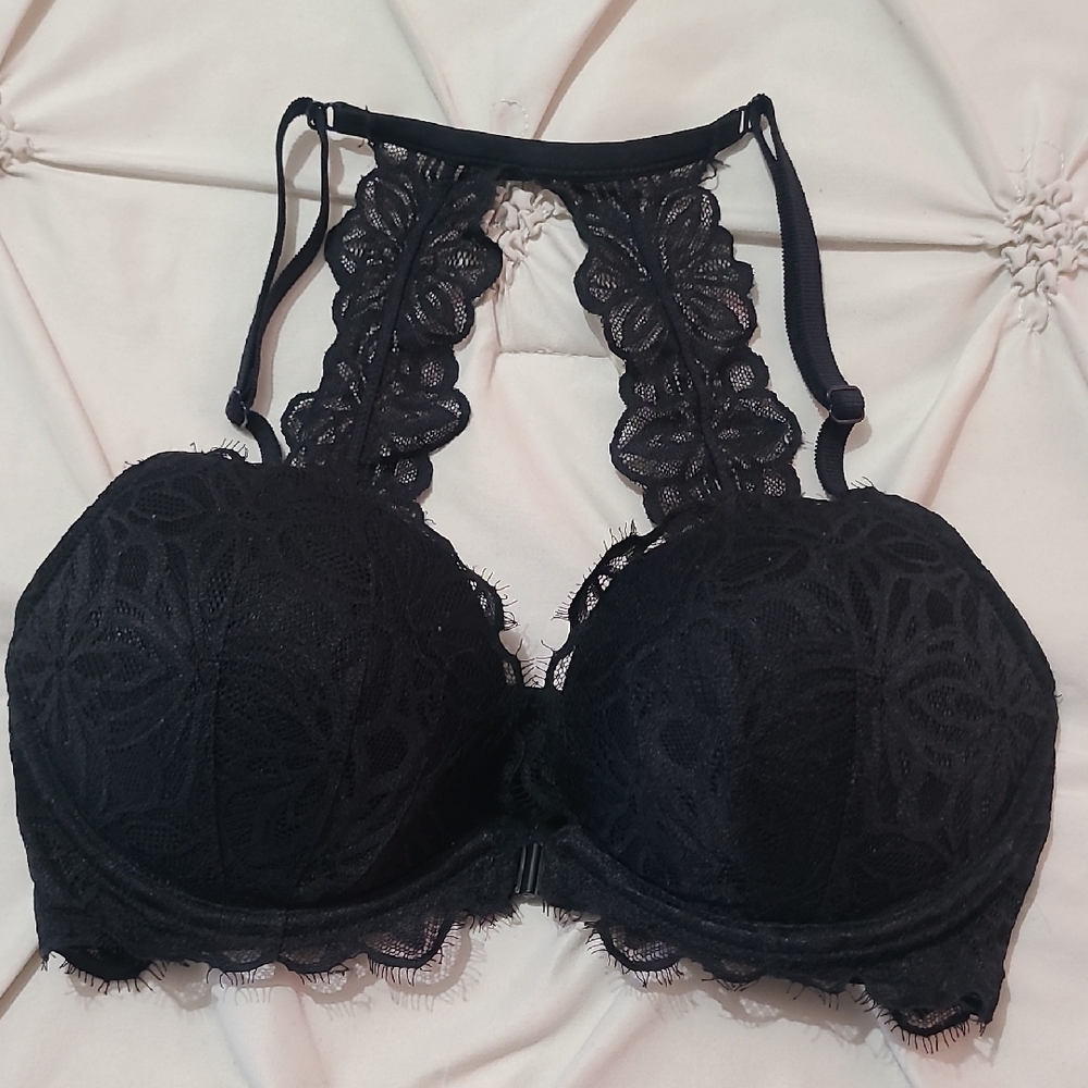 PINK Victoria's Secret Black Lace Strappy Bra